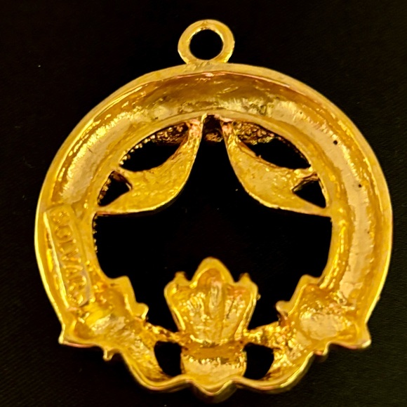 SOLVAR IRISH CELTIC CLADDAGH GOLD PLATED W CUBIC ZIRCONIA ORNAMENT/PENDANT RARE - Picture 3 of 7